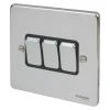 Schneider Electric Ultimate Low Profile 16AX 3-Gang 2-Way Light Switch Polished Chrome With Black Inserts -British General Shop 9372J P