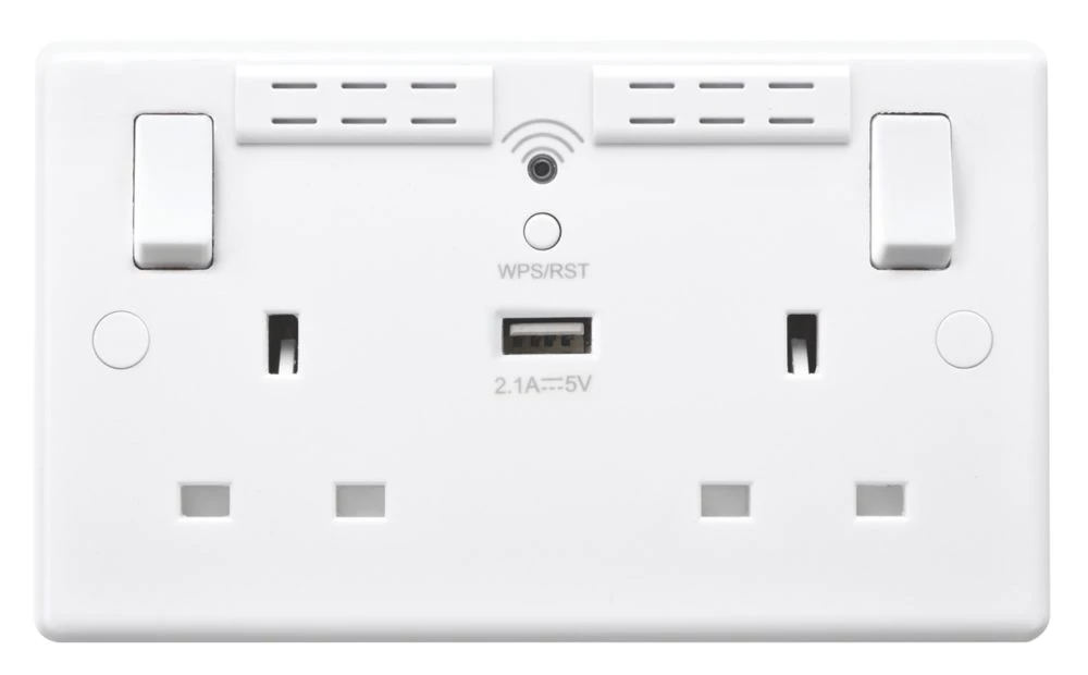 British General 800 Series 13A 2-Gang SP Switched Wi-Fi Extender Socket + 2.1A 1-Outlet Type A USB Charger White 4 British General 800 Series 13A 2-Gang SP Switched Wi-Fi Extender Socket + 2.1A 1-Outlet Type A USB Charger White - Image 2