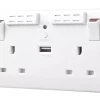 British General 800 Series 13A 2-Gang SP Switched Wi-Fi Extender Socket + 2.1A 1-Outlet Type A USB Charger White -British General Shop 937HV P