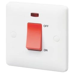 MK Base 45A 1-Gang DP Control Switch White With Neon With Red Inserts