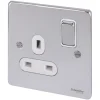 Schneider Electric Ultimate Low Profile 13A 1-Gang SP Switched Plug Socket Polished Chrome With White Inserts -British General Shop 9434J P
