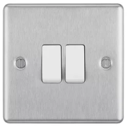 LAP 10AX 2-Gang 2-Way Light Switch Brushed Stainless Steel With White Inserts -British General Shop 94390 A2