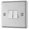 LAP 10AX 2-Gang 2-Way Light Switch Brushed Stainless Steel With White Inserts 2 LAP 10AX 2-Gang 2-Way Light Switch Brushed Stainless Steel With White Inserts -British General Shop 94390 P
