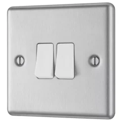 LAP 10AX 2-Gang 2-Way Light Switch Brushed Stainless Steel With White Inserts