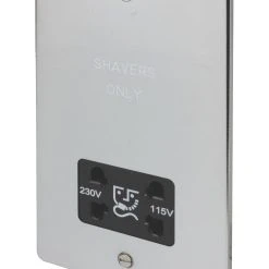 Schneider Electric Ultimate Low Profile 2-Gang Dual Voltage Shaver Socket 115 / 230V Polished Chrome With Black Inserts