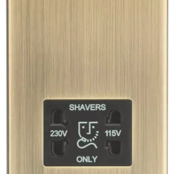 Knightsbridge CS89AB 2-Gang Dual Voltage Shaver Socket 115 V / 230V Antique Brass With Black Inserts