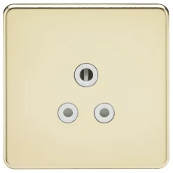 Knightsbridge SF5APBW 5A 1-Gang Unswitched Socket Polished Brass With White Inserts