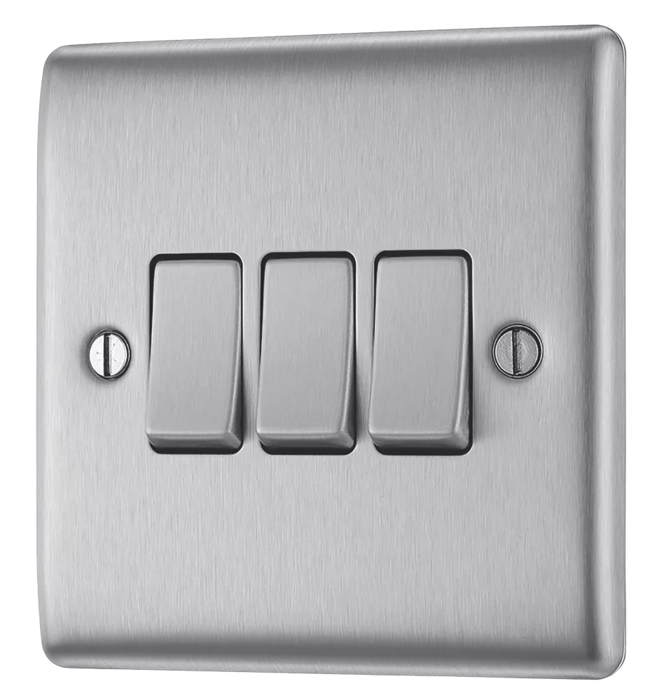 British General Nexus Metal 10AX 3-Gang 2-Way Light Switch Brushed Steel 3 British General Nexus Metal 10AX 3-Gang 2-Way Light Switch Brushed Steel