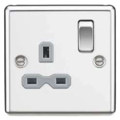 Knightsbridge CL7PCG 13A 1-Gang DP Switched Single Socket Polished Chrome With Colour-Matched Inserts