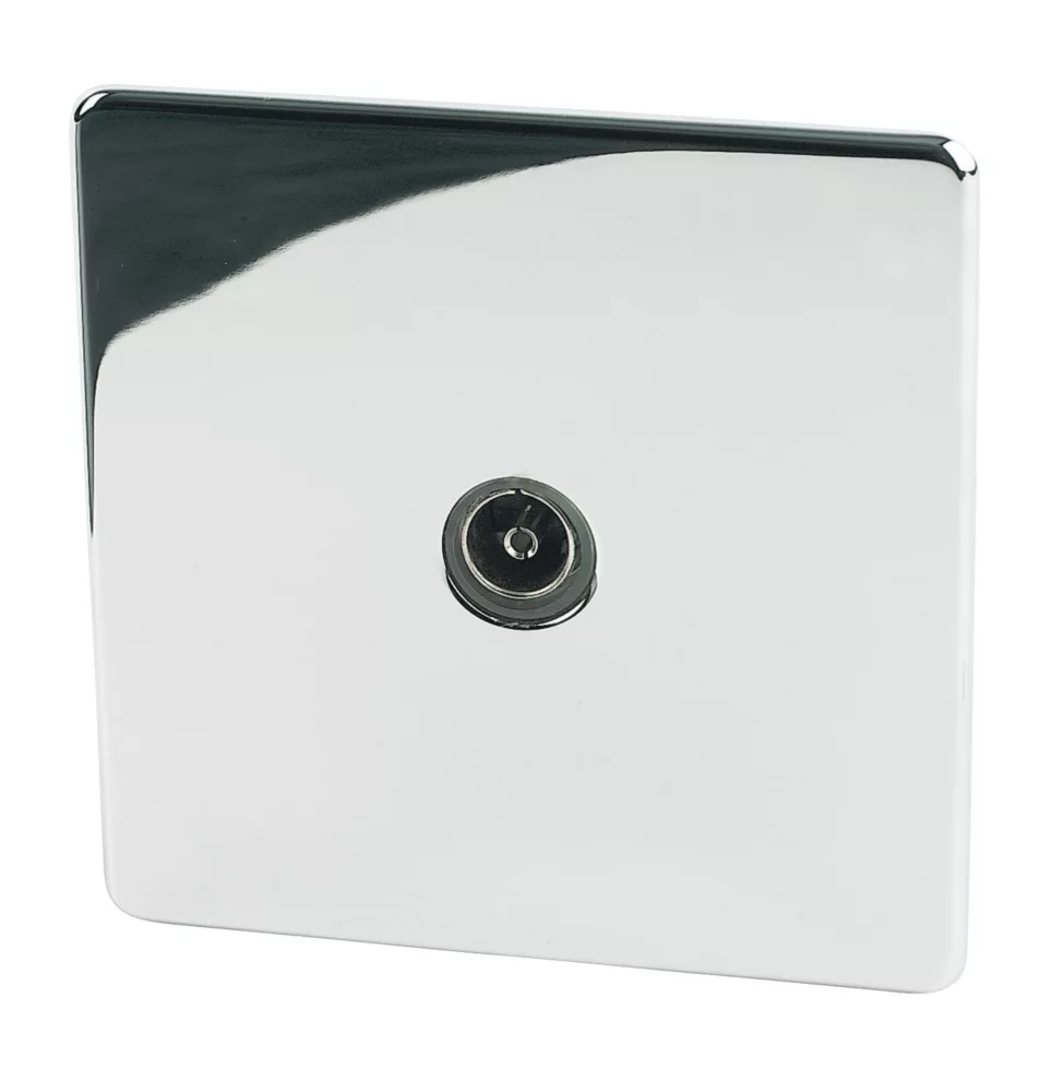 Crabtree Platinum 1-Gang Female Coaxial TV Socket Polished Chrome With Black Inserts 3 Crabtree Platinum 1-Gang Female Coaxial TV Socket Polished Chrome With Black Inserts