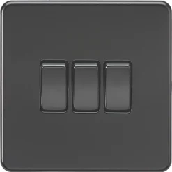 Knightsbridge SF4000MBB 10AX 3-Gang 2-Way Light Switch Matt Black