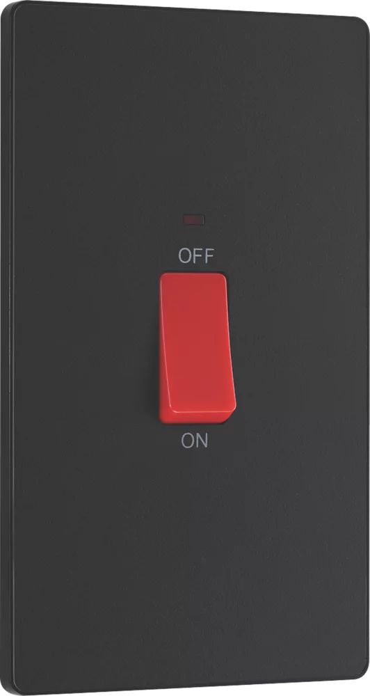 British General Evolve 45A 1-Gang 2-Pole Cooker Switch Matt Black With LED With Black Inserts 4 British General Evolve 45A 1-Gang 2-Pole Cooker Switch Matt Black With LED With Black Inserts - Image 2