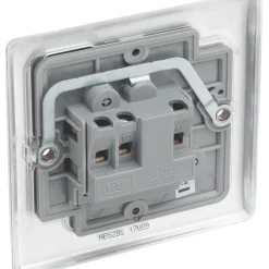 British General Nexus Metal 2A 1-Gang Unswitched Round Pin Socket Brushed Steel With Graphite Inserts -British General Shop 956XG A2