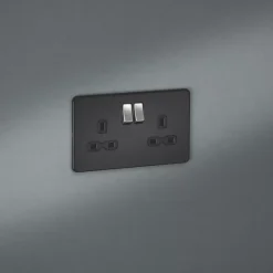Knightsbridge SFR9000MB 13A 2-Gang DP Switched Double Socket With Chrome Switches Matt Black With Black Inserts -British General Shop 957TY A1