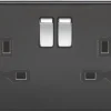 Knightsbridge SFR9000MB 13A 2-Gang DP Switched Double Socket With Chrome Switches Matt Black With Black Inserts -British General Shop 957TY P