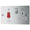 LAP 45A 2-Gang DP Cooker Switch & 13A DP Switched Socket Polished Chrome With LED With White Inserts -British General Shop 95889 P