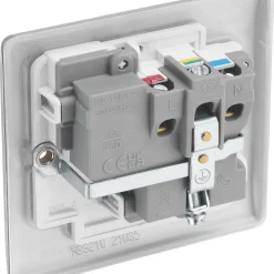 British General Nexus Metal 13A 1-Gang SP Switched Power Socket Brushed Steel With White Inserts -British General Shop 958XF A2
