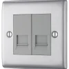 British General Nexus Metal Double RJ11 Telephone / Data Socket Brushed Steel -British General Shop 958XG P