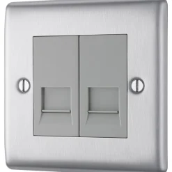 British General Nexus Metal Double RJ11 Telephone / Data Socket Brushed Steel
