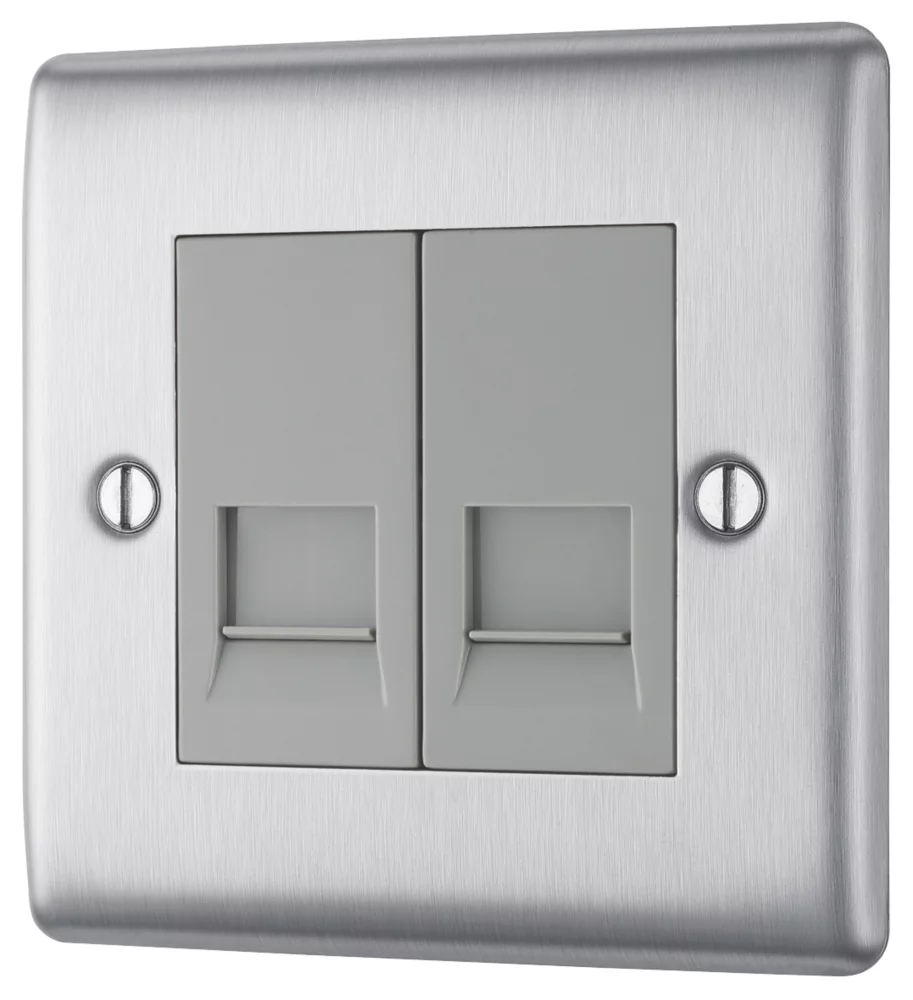 British General Nexus Metal Double RJ11 Telephone / Data Socket Brushed Steel 3 British General Nexus Metal Double RJ11 Telephone / Data Socket Brushed Steel