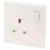 Essentials 13A 1-Gang SP Switched Plug Socket White -British General Shop 9597D P