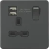 Knightsbridge SFR9124AT 13A 1-Gang SP Switched Socket + 2.4A 2-Outlet Type A USB Charger Anthracite With Black Inserts -British General Shop 960TY P