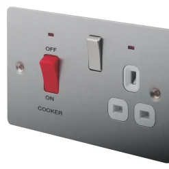 LAP 45A 2-Gang DP Cooker Switch & 13A DP Switched Socket Brushed Stainless Steel With LED With White Inserts