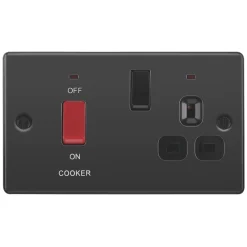 LAP 45A 2-Gang DP Cooker Switch & 13A DP Switched Socket Black Nickel With LED With Black Inserts -British General Shop 96338 A2
