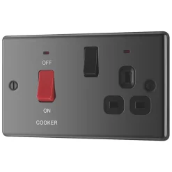LAP 45A 2-Gang DP Cooker Switch & 13A DP Switched Socket Black Nickel With LED With Black Inserts