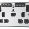LAP 13A 2-Gang SP Switched Wi-Fi Extender Socket + 2.1A 1-Outlet Type A USB Charger Polished Chrome With Black Inserts -British General Shop 964HF P