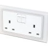Retrotouch Crystal 13A 2-Gang DP Switched Plug Socket White Glass -British General Shop 9689J P