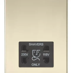 Knightsbridge SF8900PB 2-Gang Dual Voltage Shaver Socket 115 V / 230V Polished Brass With Black Inserts
