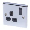 LAP 13A 1-Gang SP Switched Plug Socket Polished Chrome With Black Inserts -British General Shop 9694C P