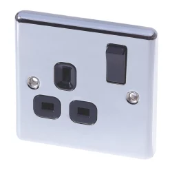 LAP 13A 1-Gang SP Switched Plug Socket Polished Chrome With Black Inserts