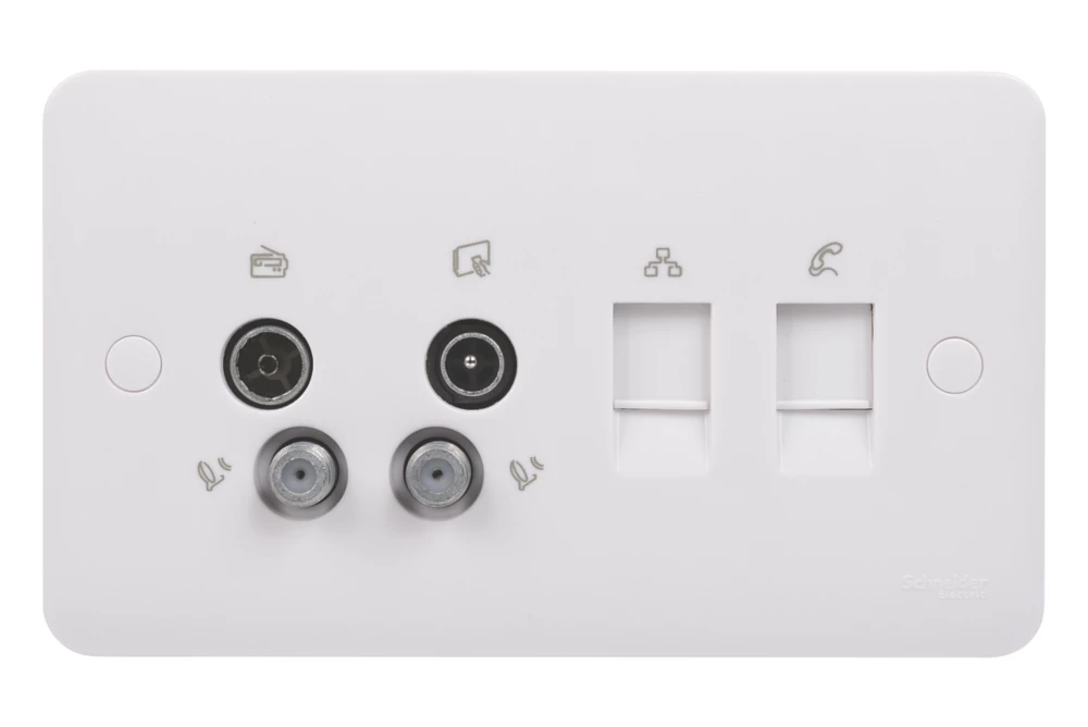 Schneider Electric Lisse 2-Gang Quadruplex Multimedia Socket White 4 Schneider Electric Lisse 2-Gang Quadruplex Multimedia Socket White - Image 2