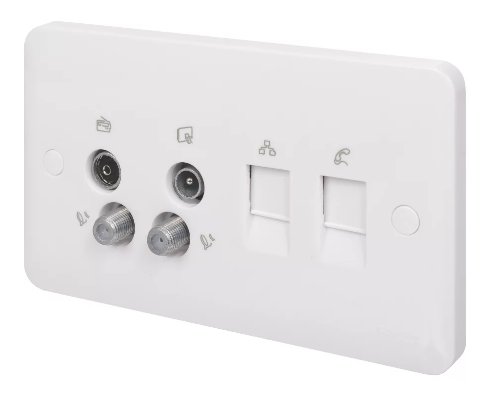 Schneider Electric Lisse 2-Gang Quadruplex Multimedia Socket White 3 Schneider Electric Lisse 2-Gang Quadruplex Multimedia Socket White