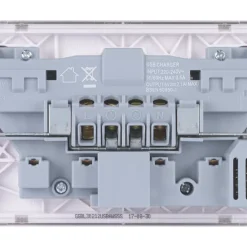 Schneider Electric Lisse Deco 13A 2-Gang SP Switched Socket + 2.1A 2-Outlet Type A USB Charger Brushed Stainless Steel With White Inserts -British General Shop 969FF A2