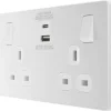 British General Evolve 13A 2-Gang SP Switched Socket + 3A 2-Outlet Type A & C USB Charger Pearlescent White With White Inserts 2 British General Evolve 13A 2-Gang SP Switched Socket + 3A 2-Outlet Type A & C USB Charger Pearlescent White With White Inserts -British General Shop 970RF P