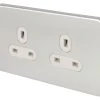 Schneider Electric Lisse Deco 13A 2-Gang Unswitched Plug Socket Polished Chrome With White Inserts -British General Shop 978FF P