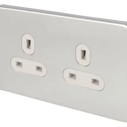 Schneider Electric Lisse Deco 13A 2-Gang Unswitched Plug Socket Polished Chrome With White Inserts
