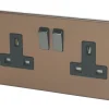 Varilight 13AX 2-Gang DP Switched Plug Socket Brushed Bronze With Black Inserts