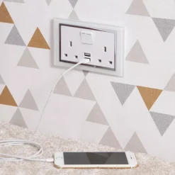 Retrotouch 13A 2-Gang DP Switched Socket + 2.1A 2-Outlet Type A USB Charger White Glass -British General Shop 9819T A2