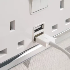 Retrotouch 13A 2-Gang DP Switched Socket + 2.1A 2-Outlet Type A USB Charger White Glass -British General Shop 9819T A3