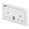 Retrotouch 13A 2-Gang DP Switched Socket + 2.1A 2-Outlet Type A USB Charger White Glass 2 Retrotouch 13A 2-Gang DP Switched Socket + 2.1A 2-Outlet Type A USB Charger White Glass -British General Shop 9819T P