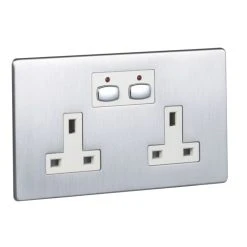Energenie 13A 2-Gang SP Switched Socket Brushed Steel -British General Shop 9856H A2