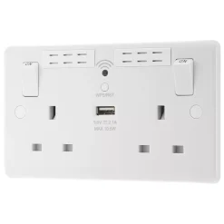 LAP 13A 2-Gang SP Switched Wi-Fi Extender + 2.1A 1-Outlet Type A USB Charger White