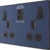 British General Evolve 13A 2-Gang SP Switched Socket + 3A 2-Outlet Type A & C USB Charger Blue With Black Inserts -British General Shop 992RF P