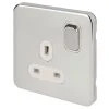 Schneider Electric Lisse Deco 13A 1-Gang SP Switched Plug Socket Polished Chrome With White Inserts -British General Shop 993FF P