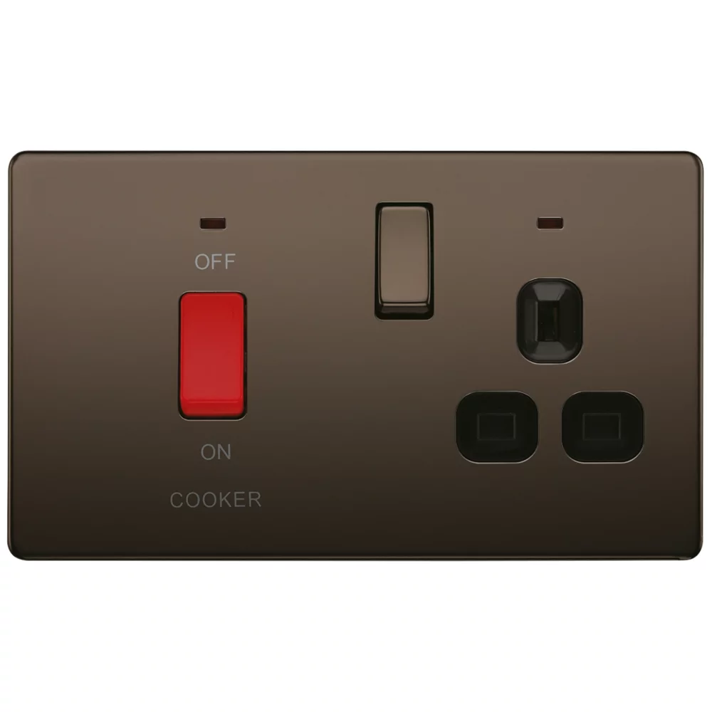 LAP 45A 2-Gang DP Cooker Switch & 13A DP Switched Socket Black Nickel With LED With Black Inserts 4 LAP 45A 2-Gang DP Cooker Switch & 13A DP Switched Socket Black Nickel With LED With Black Inserts - Image 2