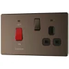 LAP 45A 2-Gang DP Cooker Switch & 13A DP Switched Socket Black Nickel With LED With Black Inserts -British General Shop 994KJ P